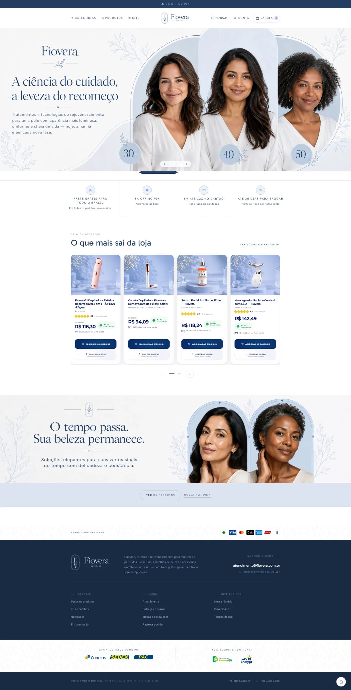 Página inicial do site Fiovera — e-commerce, vista no desktop