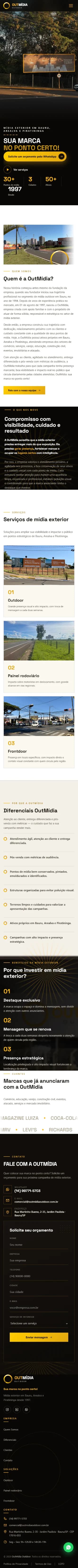 Página inicial do site Outmidia Outdoor — sites institucionai, vista no celular