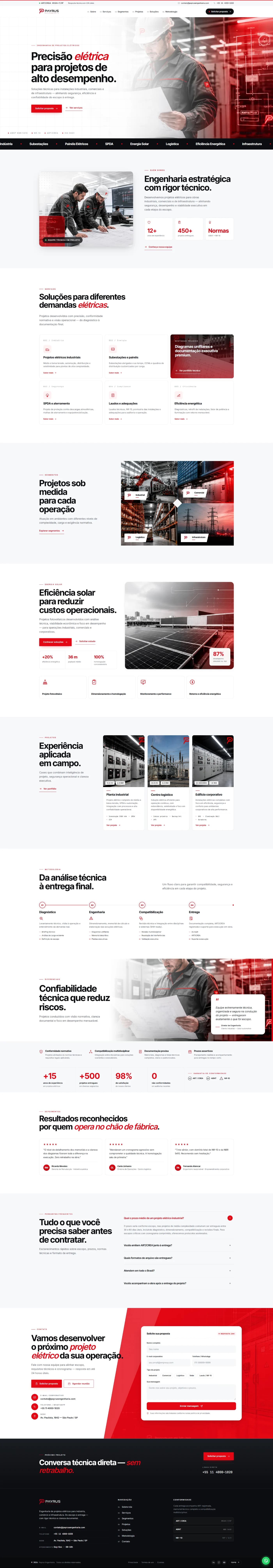 Página inicial do site Payrus Engenharia — landing page, vista no desktop