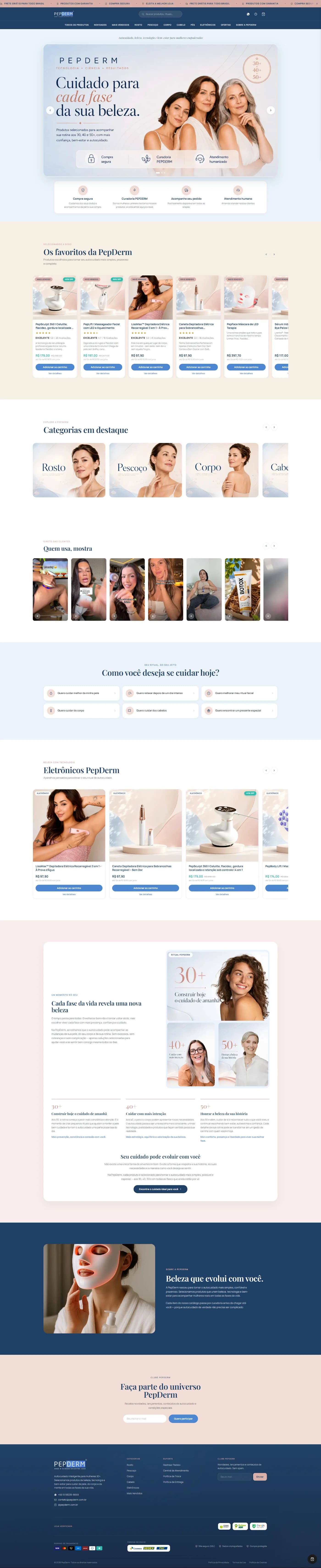 Página inicial do site PepDerm — e-commerce, vista no desktop