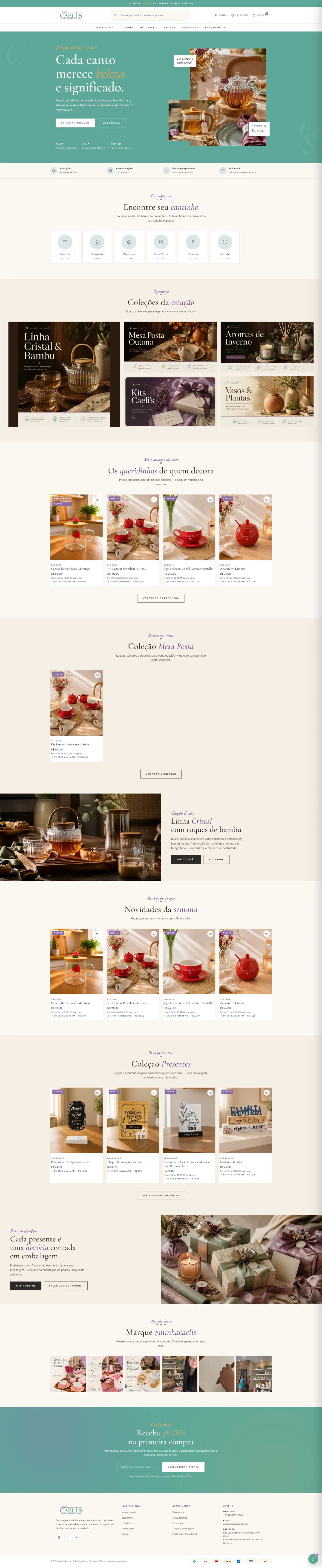 Página inicial do site Caelis Decor — e-commerce, vista no desktop