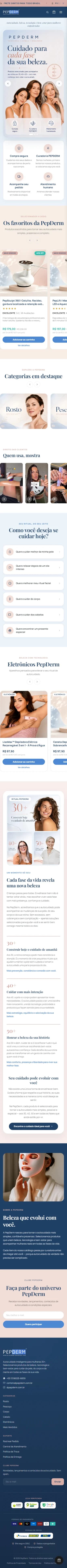 Página inicial do site PepDerm — e-commerce, vista no celular