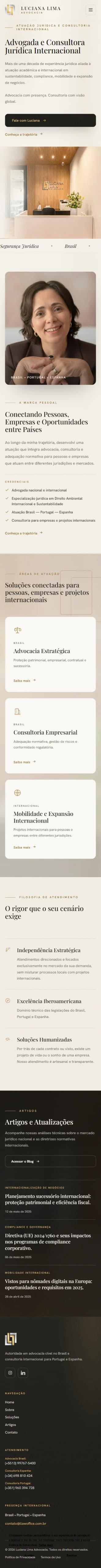 Página inicial do site Advogada Luciana Lima — sites institucionai, vista no celular